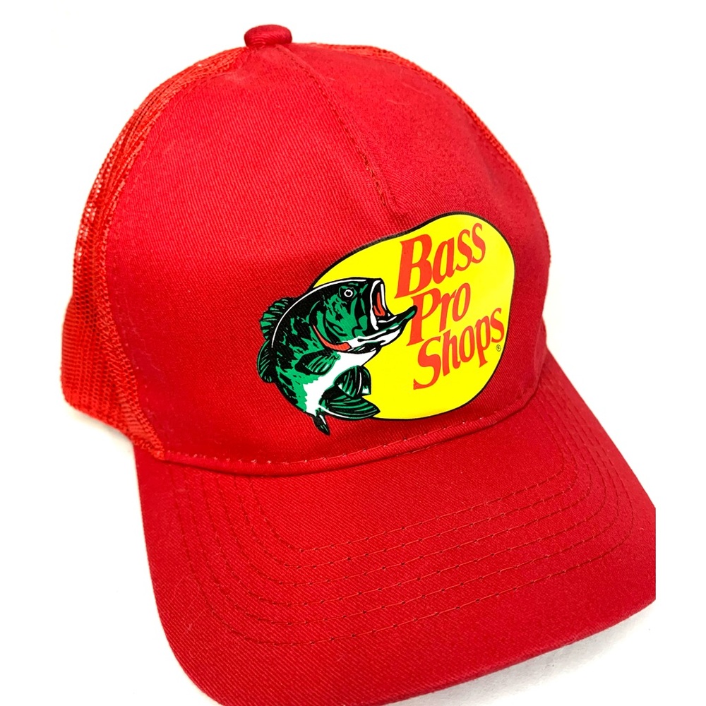 bass pro shop trucker hat snap back vibrant red NWOT gone fishing.